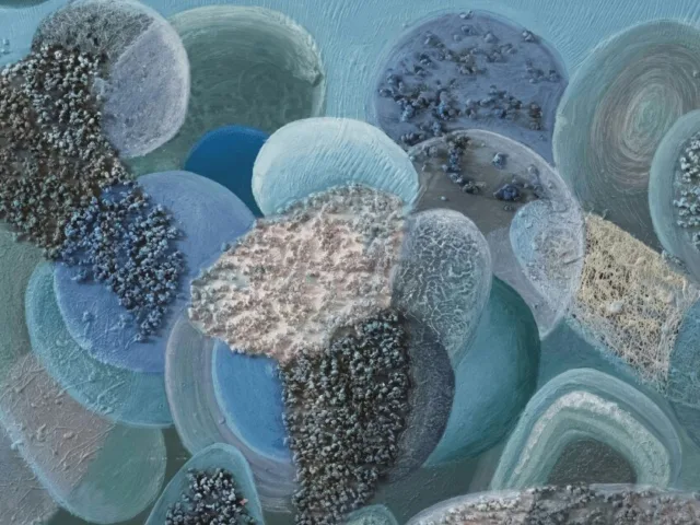 Abstract illustration of gut microbiome bacteria within the human digestive system representing gut health and immune balance